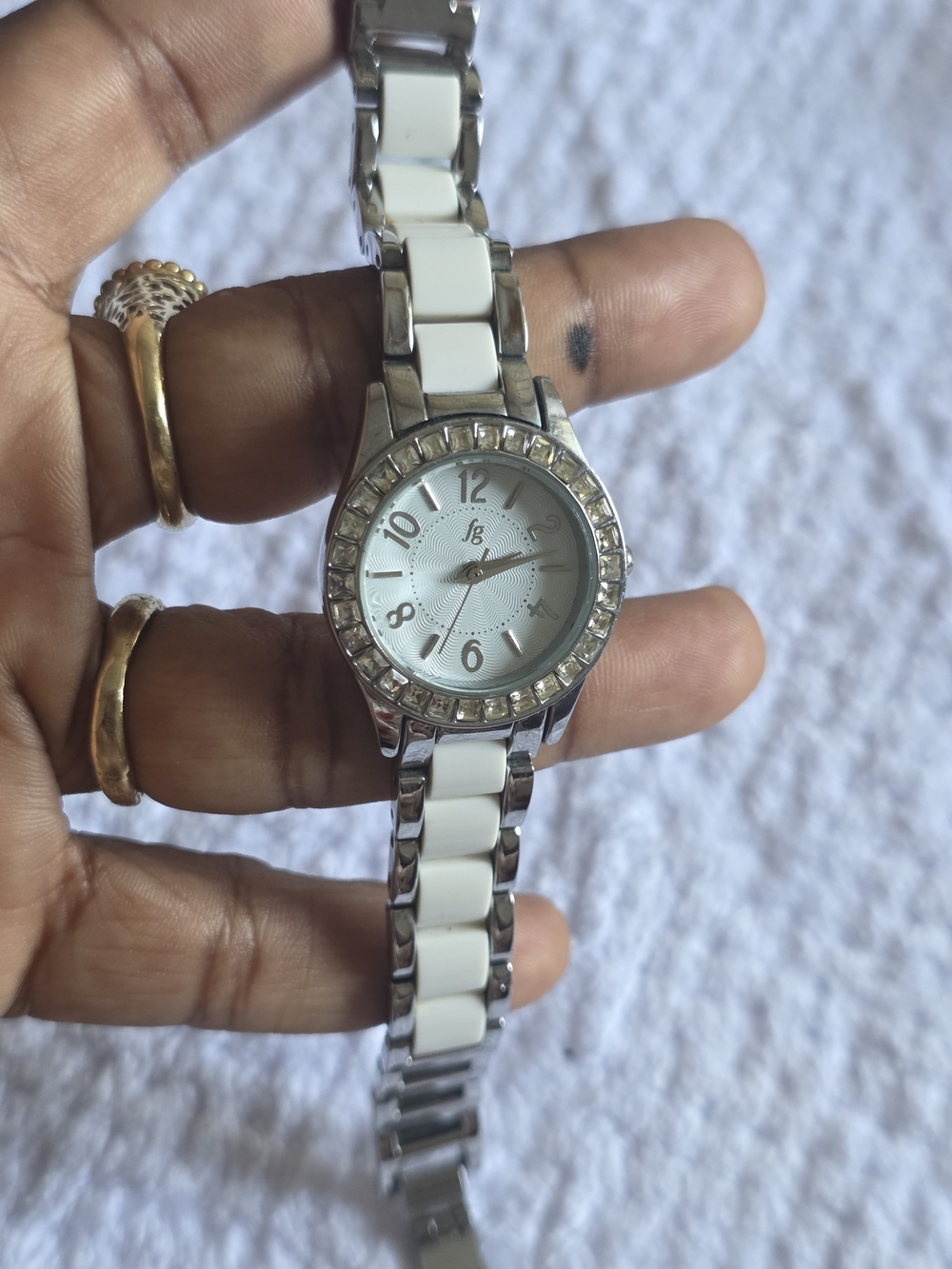 Classic White and Silver Women's Bracelet Watch with Crystal Bezel